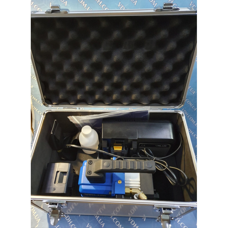 Вакуум-насос VALUE VRP-2DLI ( 2х ступ 57 л/мин ) аккумуляторный  в алюминиевом кейсе