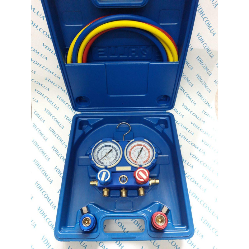 Манометр. (чемодан) коллектор    двухвентельный  VALUE  VMG -2 R1234YF - шланги 90 см +2муфты (  R1234(чемодан)