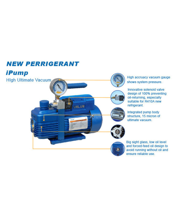 Vacuum pump VALUE NEW VI 120-SV (1x stage 51 l/min) with vertical pressure gauge 150 microns