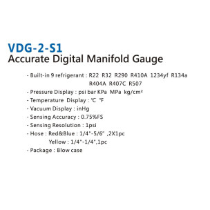 two-valve electronic manifold VALUE VDG 2 S1 (R 22,32,290,410,1234,134,404,407,507) with hoses two-valve electronic manifold VALUE VDG 4 S1 (R 22,32,290,410,1234,134,404,407,507) with hoses