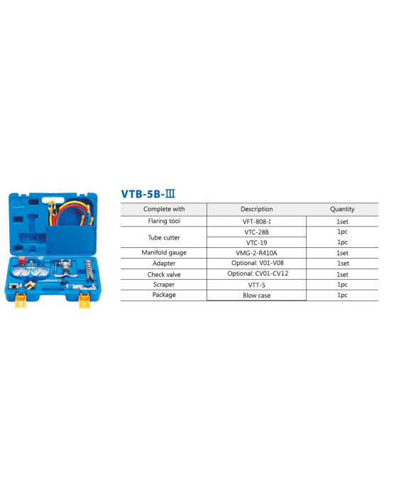Набір для обробки труб VALUE VTB-5B-111( 2 трубореза28В і 19, вальцювання808 I, ример ,колетор R410A,R407C,R22,R134A, шлангіс кранами ,2 перехідника ) Валіза