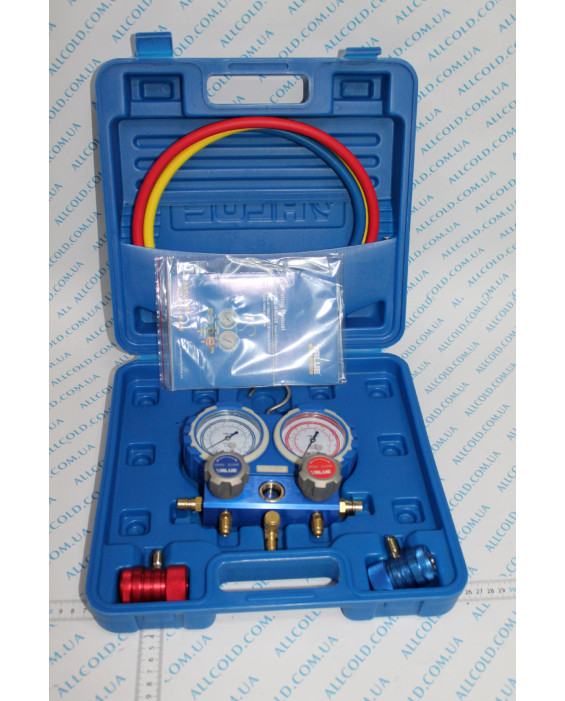 Pressure gauge. (suitcase) two-valve manifold VALUE VMG-2-R134-B hoses 90 cm + 2 auto couplings ( R134 (suitcase) +