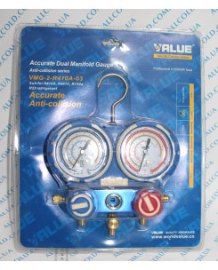 Pressure gauge. ( Blister) two-valve manifold VALUE VMG -2 R410А-03 hoses 90 cm ( R410,407,404,134) NEW