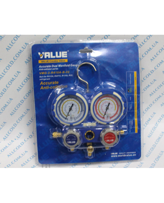 Pressure gauge. ( Blister) two-valve manifold VALUE VMG -2 R410А-B-02 hoses 90 cm ( R410,407,22,134)( Blister)+