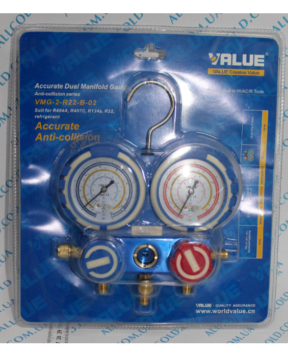 Pressure gauge. ( Blister) NEW 68 mm two-valve manifold VALUE VMG -2 R22 -B - 02 hoses 90 cm ( R404,407,22,134)