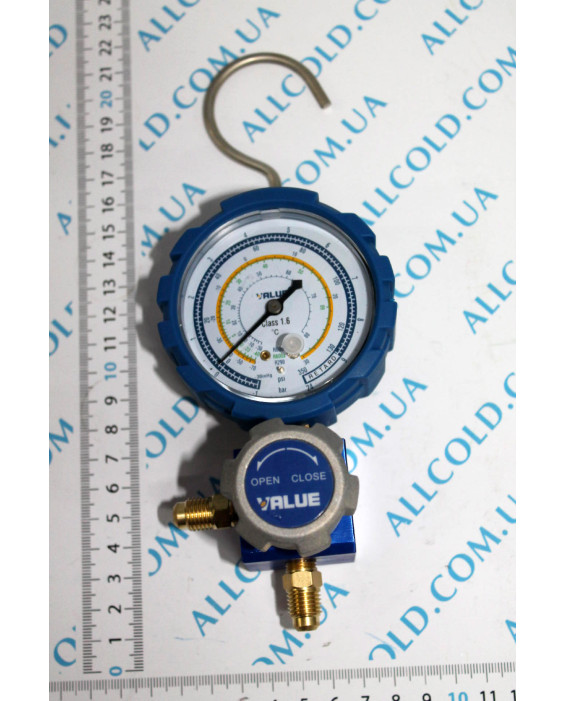 Pressure gauge. single-valve manifold VALUE VMG -1-UL (R 600,600a,290) blue